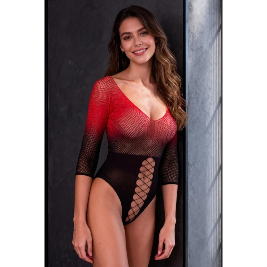 Passion BS118 – Mesh-Bodystocking in Schwarz und Rot