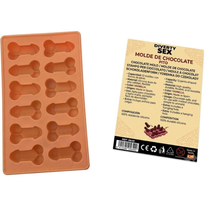 DIABLO PICANTE – CHOCOLATE MOLD WITH 12 SILICONE PENISES FOR HANGING
