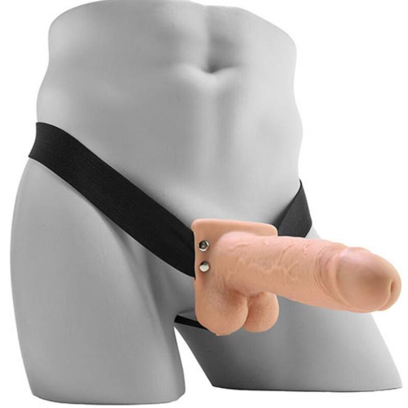 FETISH FANTASY SERIES – Realistischer Vibrierender Hohl-Strap-On mit Hoden, 17,8 cm