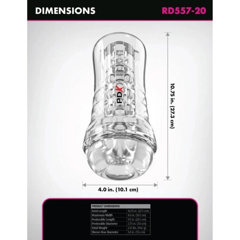 PDX ELITE – VIEWTUBE PLUS SEE-THRU EZ-GRIP TRANSPARENT STROKER 21 CM