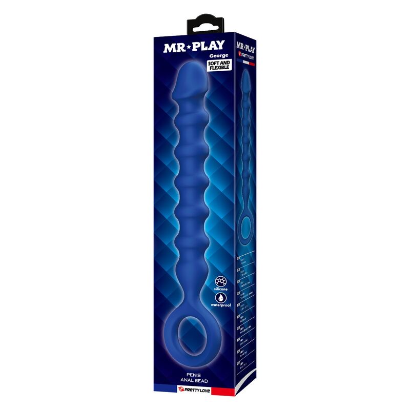 MR PLAY – PERLES ANALES EN SILICONE BLEU ET PLUG ANAL -Ø- 3,4 CM – 28,5 CM