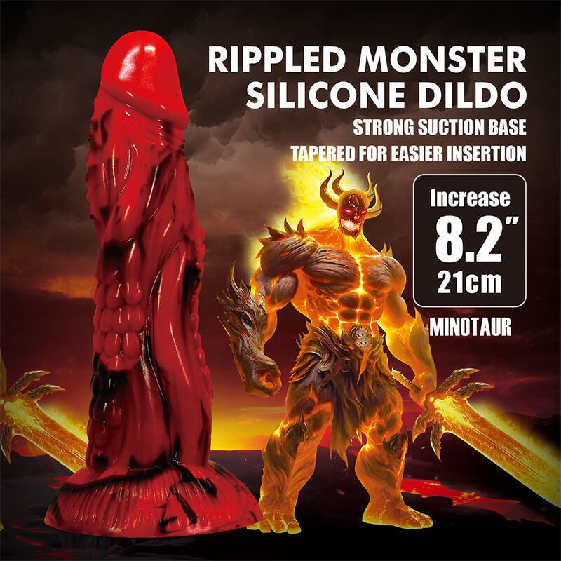 POWER MONSTERS – DILDO FANTASY MINOTAURO CON VENTOSA 21 CM Ø 5 CM ROSSO E NERO