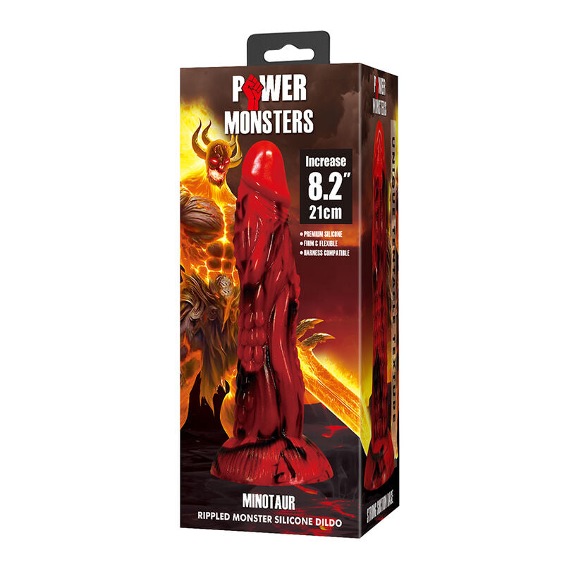 POWER MONSTERS – DILDO FANTASY MINOTAURO CON VENTOSA 21 CM Ø 5 CM ROSSO E NERO