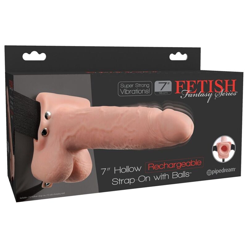 FETISH FANTASY SERIES – REALISTIC VIBRATING HOLLOW STRAP ON WITH BALLS 17.8 CM