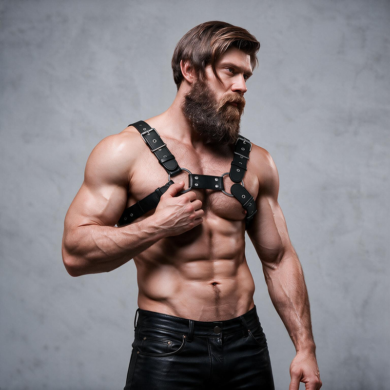 FETISH SUBMISSIVE ATTITUDE – MENS ADJUSTABLE ECO-LEATHER CHEST BULLDOG HARNESS