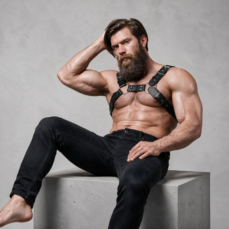 FETISH SUBMISSIVE ATTITUDE – Verstellbarer Brust-Bulldog-Harness aus Ökoleder
