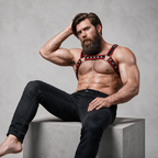 FETISH SUBMISSIVE ATTITUDE – Brust-Bulldog-Geschirr aus Ökoleder, Schwarz/Rot
