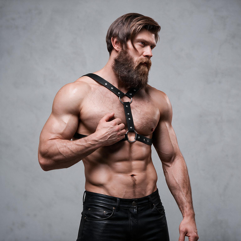 FETISH SUBMISSIVE ATTITUDE – HARNAIS DE POITRINE EN ÉCO-CUIR AVEC DOUBLE SUPPORT ET CLOUS POUR HOMMES