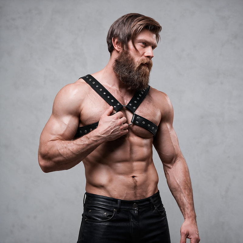 FETISH SUBMISSIVE ATTITUDE – Brustharness aus Ökoleder mit Nieten für Herren