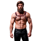 FETISH SUBMISSIVE ATTITUDE – Brust-Bulldog-Geschirr aus Ökoleder, Schwarz/Rot