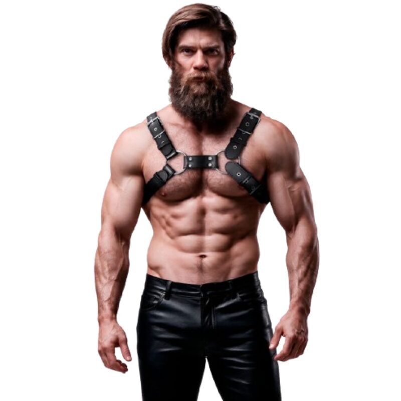 FETISH SUBMISSIVE ATTITUDE – MENS ADJUSTABLE ECO-LEATHER CHEST BULLDOG HARNESS