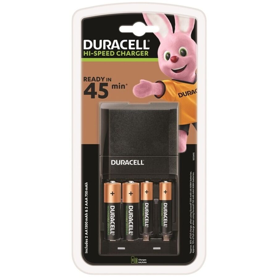 DURACELL Schnellladegerät – 45 Min., inkl. 2xAA und 2xAAA Akkus