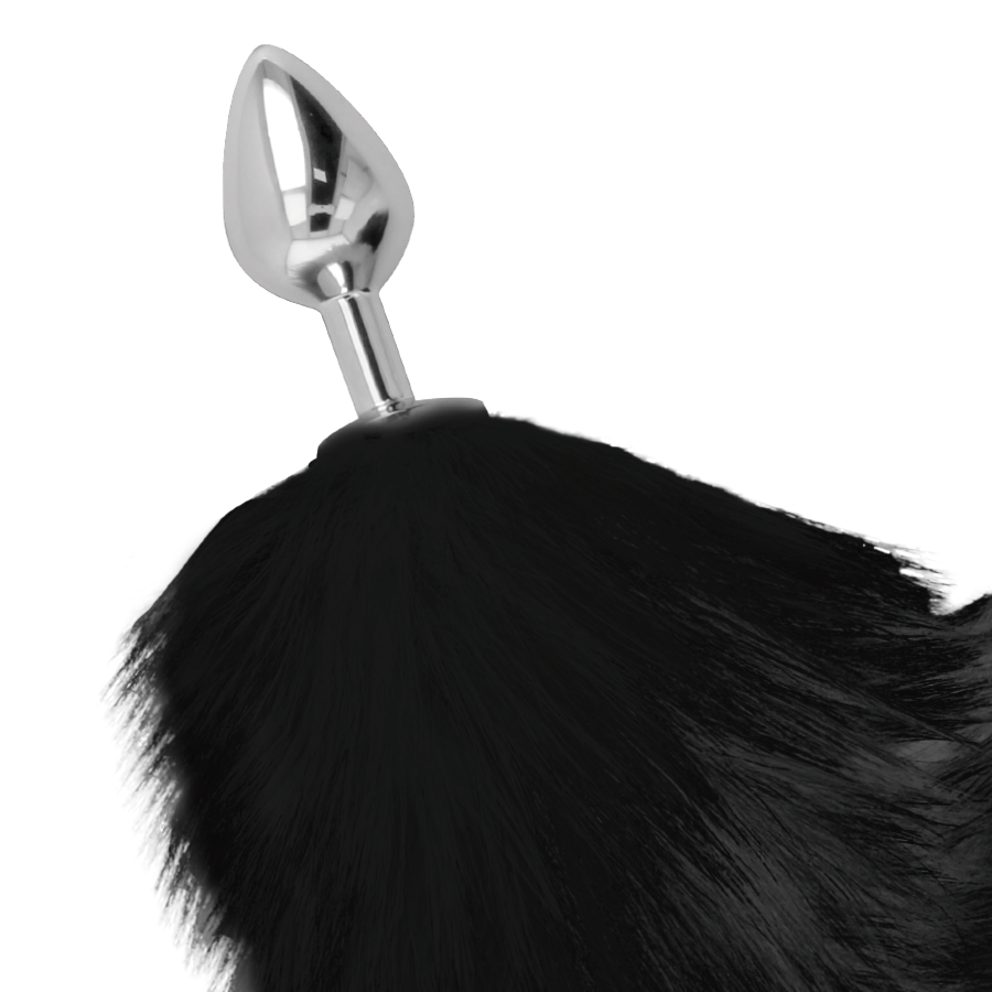 DARKNESS – Plug anal argent 8 cm avec queue noire
