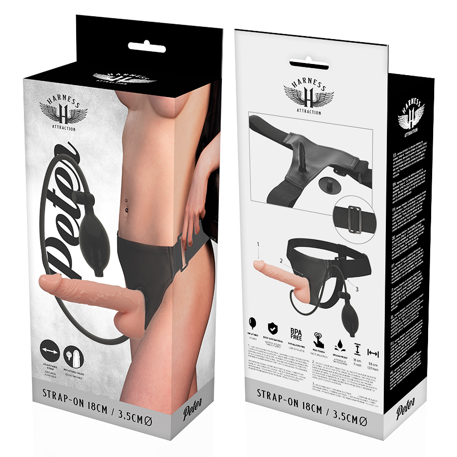 HARNESS ATTRACTION Peter – Strap-on mit aufblasbarem Penis, 18 cm