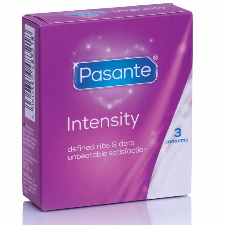 PASANTE Ribs & Dots Intensity – strukturierte Kondome mit Rippen und Punkten, 3 Stück