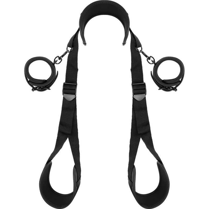 FETISH SUBMISSIVE Offene-Beine-Set – Fesseln mit Halsgeschirr, Neopren-Futter
