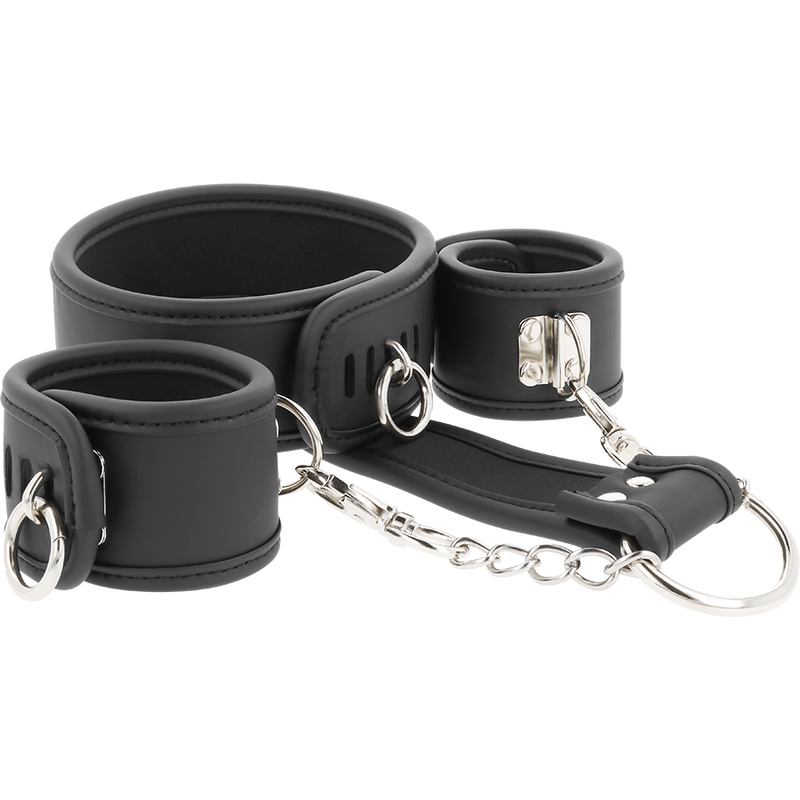 FETISH SUBMISSIVE Halsband & Handschellen-Set – mit Metallgliederkette, Neopren-Futter