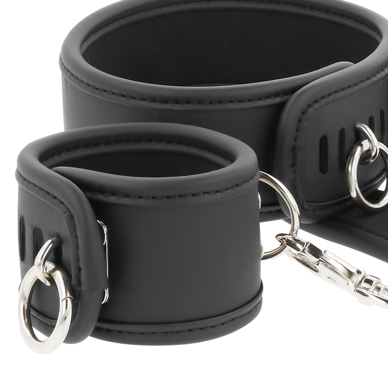 FETISH SUBMISSIVE Halsband & Handschellen-Set – mit Metallgliederkette, Neopren-Futter