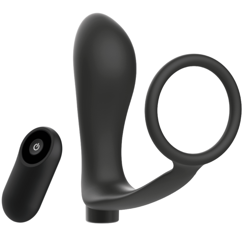 ADDICTED TOYS – Penis ring with remote control anal plug black rechargeable